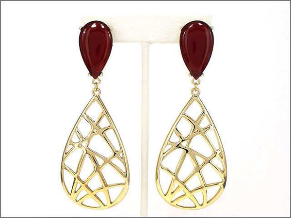 Green Gold-tone Lattice Tear Drop Dangle Earrings by Jewelry Nexus