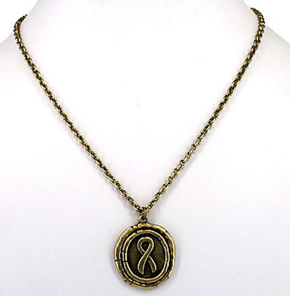 Pink Ribbon Antique Sealing Wax 18" Necklace the color of Strength & ribbon a symbol of Hope