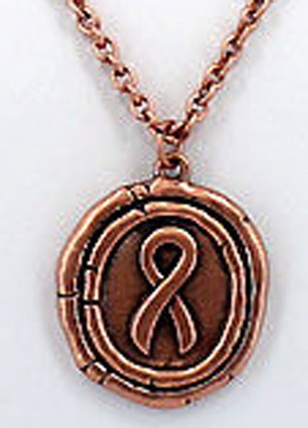 Pink Ribbon Antique Sealing Wax 18" Necklace the color of Strength & ribbon a symbol of Hope