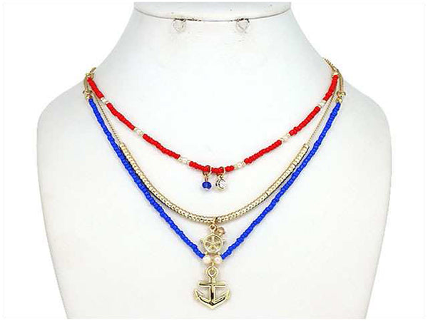 Nautical Theme Anchor Multi Layer Gold-tone 16" Pendant Necklace  by Jewelry Nexus