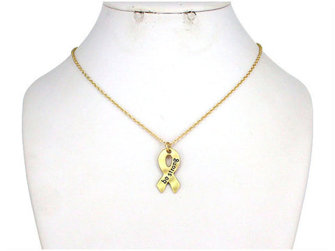 Antique Gold-tone Ribbon Bow Pendant Necklace Set Earrings & Gold-tone Chain by Jewelry Nexus