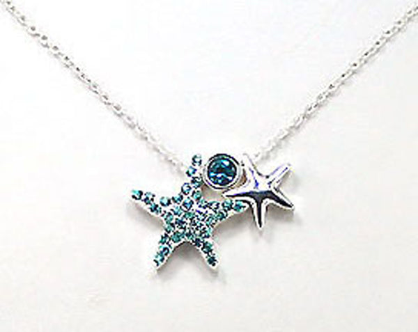 Starfish with Blue Crystal Stone 17" Necklace in a by Jewelry Nexus
