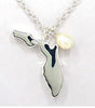 American State Map & State Name Engraved with Imitation Pearl and Crystal 18" Necklace