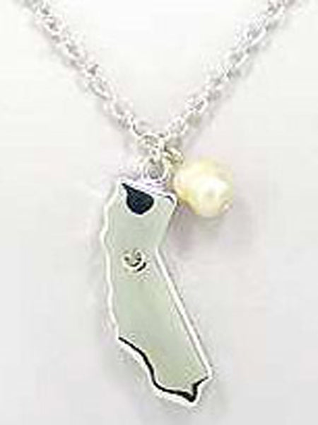 American State Map & State Name Engraved with Imitation Pearl and Crystal 18" Necklace