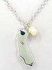 American State Map & State Name Engraved with Imitation Pearl and Crystal 18" Necklace