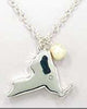 American State Map & State Name Engraved with Imitation Pearl and Crystal 18" Necklace