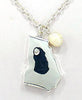 American State Map & State Name Engraved with Imitation Pearl and Crystal 18" Necklace