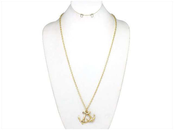 Nautical Theme Anchor with Rhinestone Element 27" Pendant Necklace  by Jewelry Nexus
