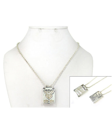 Guardian Angel Shell Layered Cut Charm Booklet Necklace by Jewelry Nexus