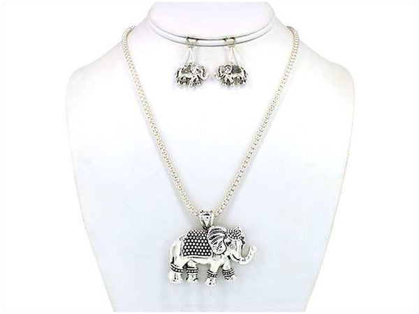 Turtle Sea Horse Elephant Owl Antique Textured Pendant Necklace Set with Earrings Jewelry Nexus