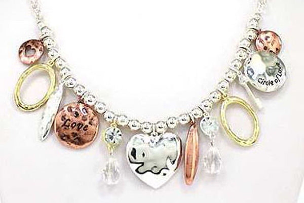 Hammered Heart Circle of Love 18" Necklace set with Heart Earrings in a Gift Box by Jewelry Nexus