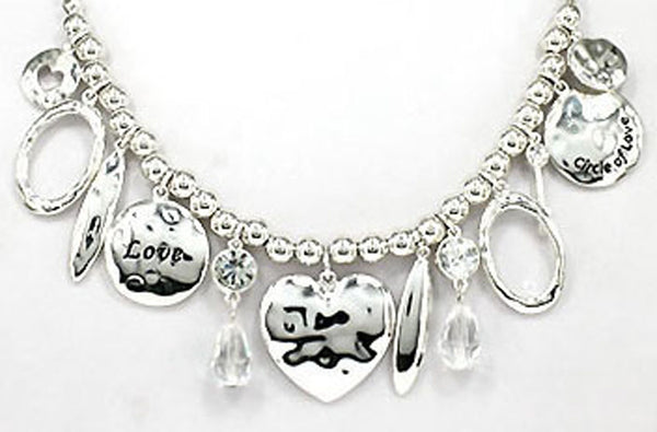 Hammered Heart Circle of Love 18" Necklace set with Heart Earrings in a Gift Box by Jewelry Nexus