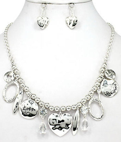 Hammered Heart Circle of Love 18" Necklace set with Heart Earrings in a Gift Box by Jewelry Nexus