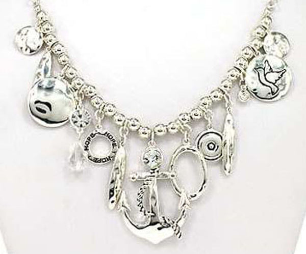Hammered Anchor with Circle of Hope 18" Necklace set with Anchor Earrings by Jewelry Nexus