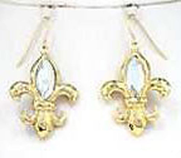 Hammered Fleur De Lis Epoxy Stone & Crystal Necklace & Earring Set By Jewelry Nexus