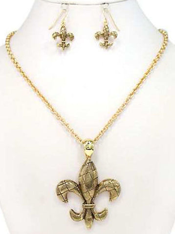 Antique Fleur De Lis Woven Texture Necklace & Earring Set By Jewelry Nexus