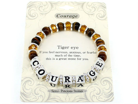 Courage Fearless Brown Glass & Dice Bead Silver-tone Stretch Bracelet - Jewelry Nexus