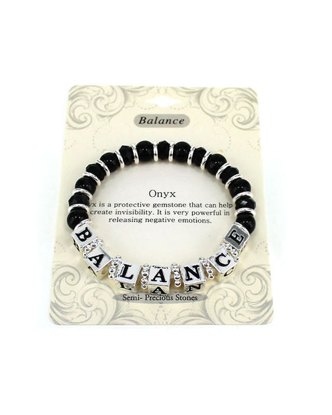Onyx Balance & Protective Semi Precious Stone Inspirational Dice Stretch Bracelet - Jewelry Nexus