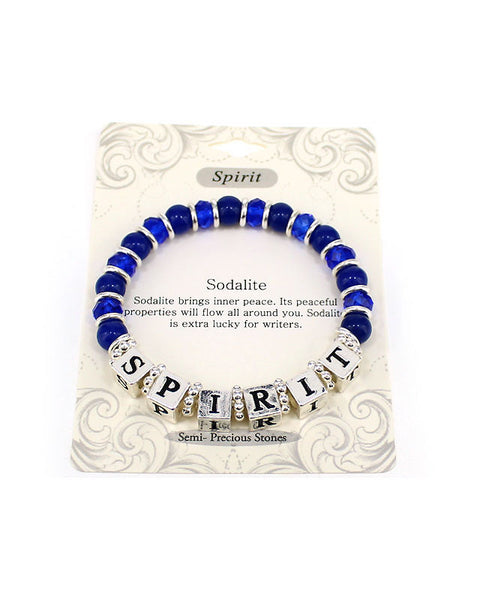 Sodalite Spirit & Peace Glass Bead Inspirational Dice Stretch Bracelet - Jewelry Nexus