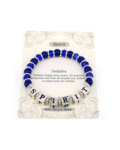 Sodalite Spirit & Peace Glass Bead Inspirational Dice Stretch Bracelet - Jewelry Nexus