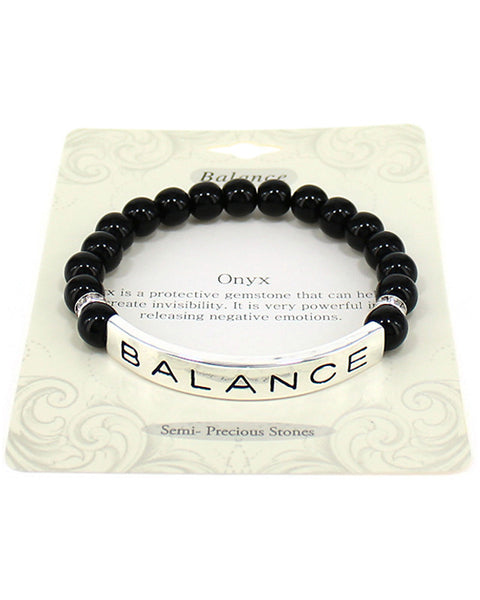 Onyx Balance & Proctective Semi Precious Stone Inspirational ID Stretch Bracelet - Jewelry Nexus