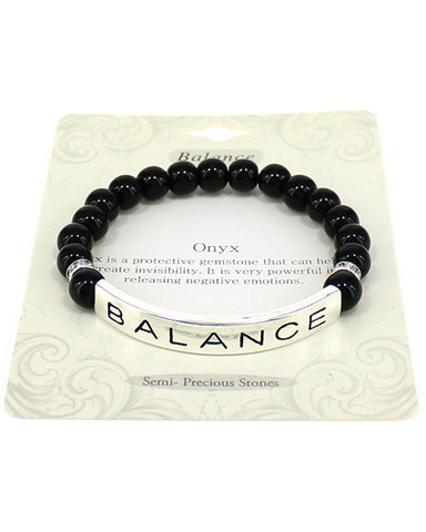 Onyx Balance & Proctective Semi Precious Stone Inspirational ID Stretch Bracelet - Jewelry Nexus