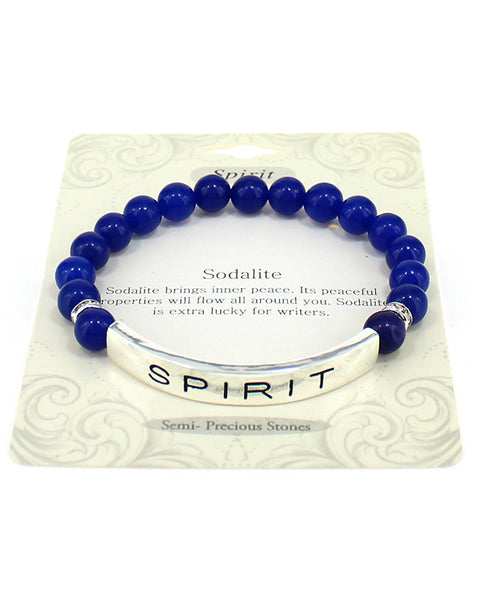 Sodalite Spirit & Peace Glass Bead Inspirational ID Style Stretch Bracelet - Jewelry Nexus