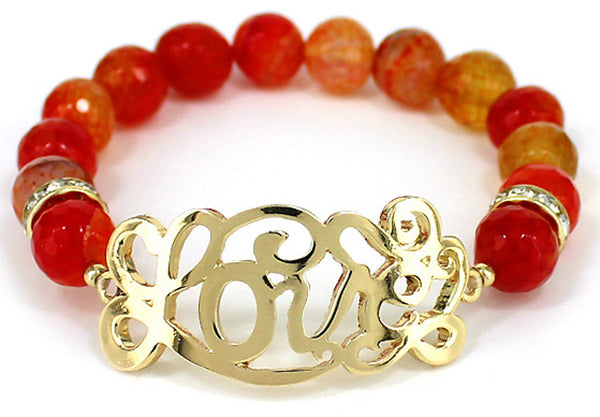 "Love" French Script Glass Bead Stretch Gold-tone Bracelet - Jewelry Nexus