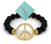 Gold-tone Peace Sign with & Bead Stretch Bracelet - Jewelry Nexus