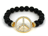 Gold-tone Peace Sign with & Bead Stretch Bracelet - Jewelry Nexus