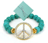 Gold-tone Peace Sign with & Bead Stretch Bracelet - Jewelry Nexus