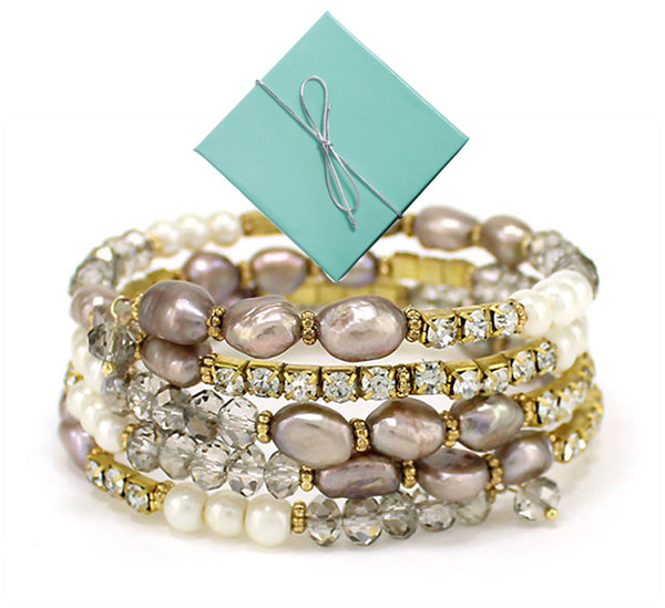 Imitation Pearl Designer Coil Gold-tone Bracelet - Jewelry Nexus