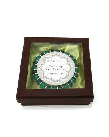 In this Family "We Keep Our Promises"Romans 4:21 Inspirational Semi Precious Bracelet- Jewelry Nexus