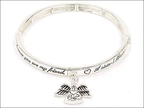 Silver-tone Angel Sisters Blessing  Angel Charm Bracelet with Bookmark by Jewelry Nexus