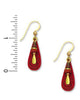 Deep Red Teardrop Gold-tone Earrings Accent Beads Made in USA by Adajio Sienna Sky 7006