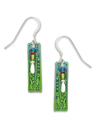 Adajio By Sienna Sky Long Blue green Column with Ancient Bird Motif Drop Dangle Earrings 7099