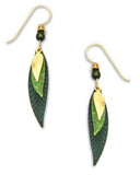 Adajio By Sienna Sky 3 Part Slender Leave Green & Gold-tone Drop Dangle Earrings 7113