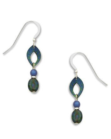 Blue Small Open Almond Shape with Beads Earrings, Handmade in USA by Adajio Sienna Sky 7130