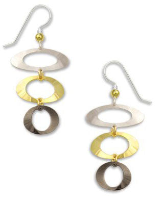Gold Silver Tone Hematite Open Oval Dangle Drop Earrings Handmade In USA by Adajio Sienna Sky 7142