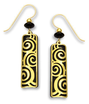 Black Gold Tone Plate Spiral Filigree Overlay Earrings Handmade in USA by Adajio Sienna Sky 7269