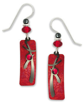 Adajio By Sienna Sky Red Silver Tone Column Overlay Earrings 7297