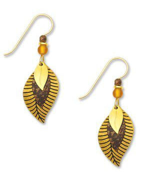 Gold Tone Dark Brown Gold Tone Plate Leaf 3 part Earrings Handmade in USA by Adajio Sienna Sky 7299