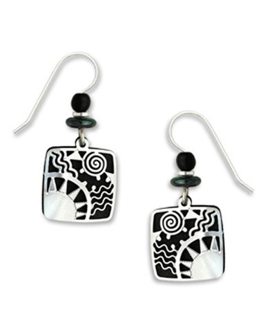 Adajio By Sienna Sky Black Square with Silver-tone Sunrise Overlay Filigree Earrings 7303