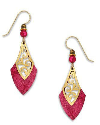 Adajio By Sienna Sky Red Pink Open Necktie with Filigree Overlay Earrings 7319