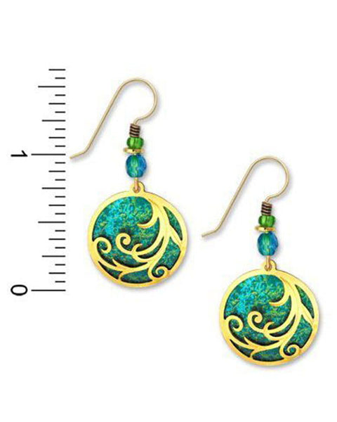 adajio By Sienna Sky Rich Teal Disc with Gold-tone Tendrils Dangle Drop Earrings 7339