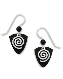 Black Silver Tone Spiral Shield Earrings, Handmade in USA by Adajio Sienna Sky 7357