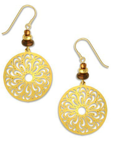 Gold Tone Large Filigree Oval Gold Tone Plate Earrings, Handmade in USA by Adajio Sienna Sky 7358