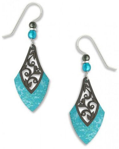 Adajio By Sienna Sky Black Square with Silver Tone Sunrise Overlay Filigree Earrings 7303