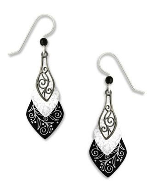 Adajio By Sienna Sky Lake Black Gray 3 part Necktie Silver-tone Overlay Earrings 7374