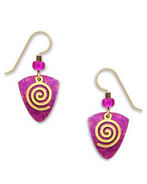 Pink Red Spiral Shield Pearlescent Gold Tone plate Earrings Handmade in USA Adajio Sienna Sky 7402